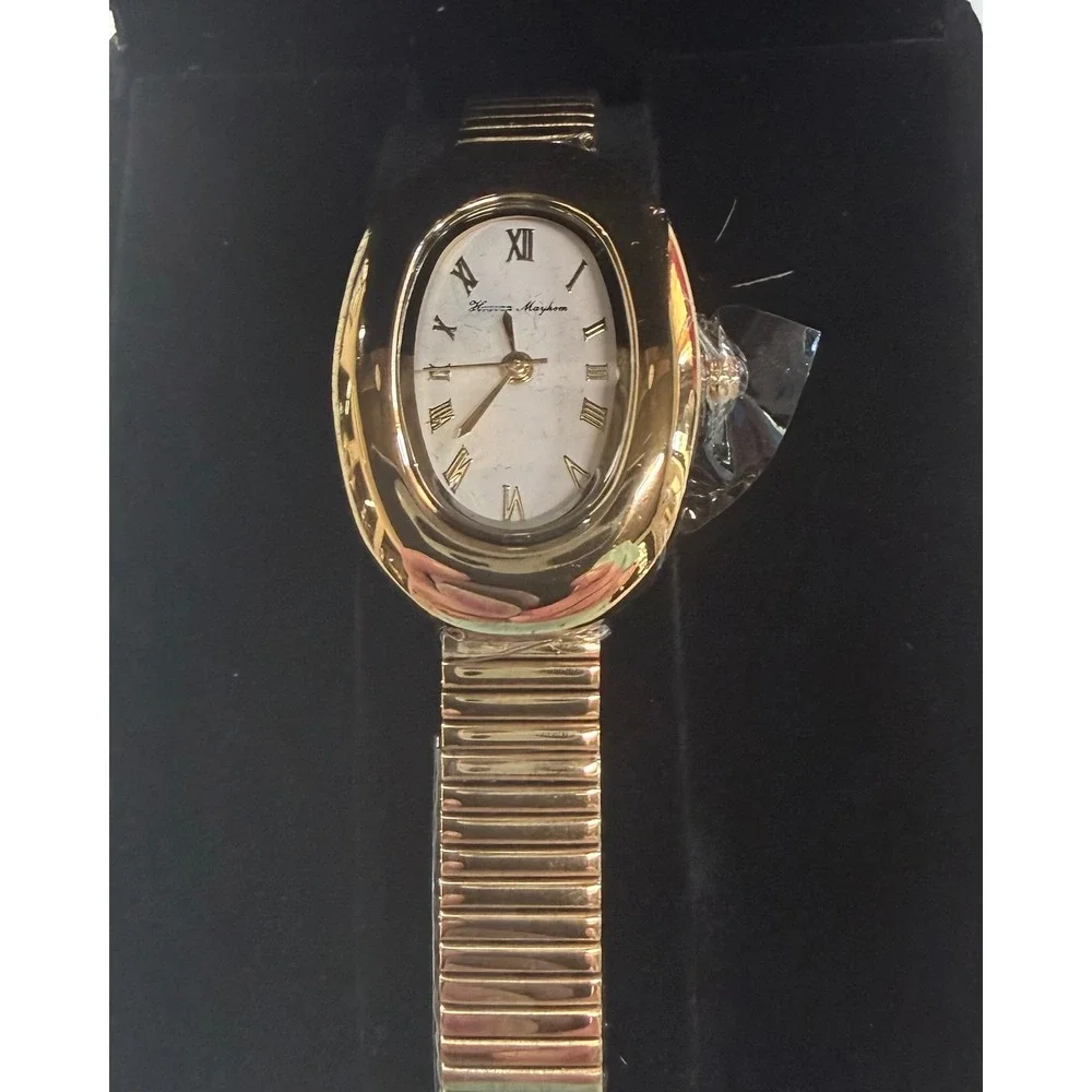 Heaven Mayhem Amara Gold Oval Watch Roman Numerals Stretch Band NIB